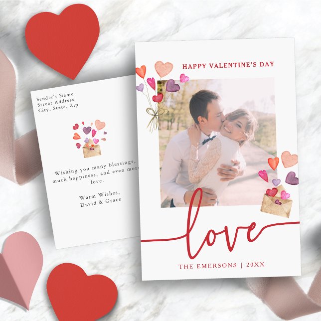 Valentine's Day Photo Holiday Postcard (Watercolor Valentine's Day Photo Holiday Postcard)