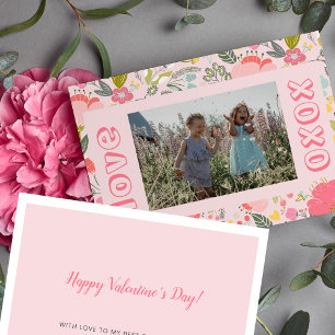 Valentine's Day photo kids best friends cute pink Holiday Card