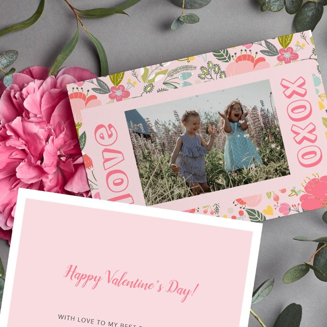 Valentine's Day photo kids best friends cute pink Holiday Card (Creator Uploaded)