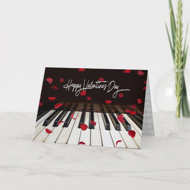 Valentine's Day Piano and Rose Petals Holiday Card (Front)