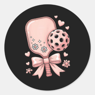 Valentines day pickleball coquette bow hearts and classic round sticker