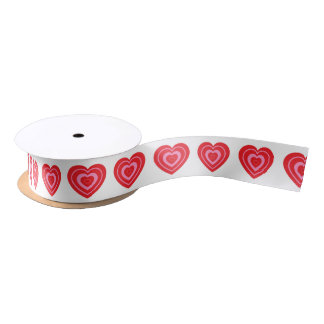 Valentines Day Pink and Red Hearts Satin Ribbon