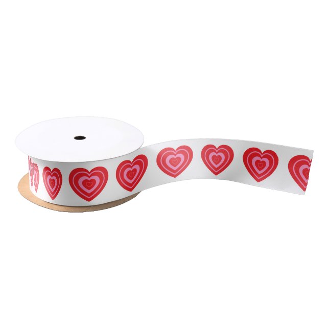 Valentines Day Pink and Red Hearts Satin Ribbon (Spool)