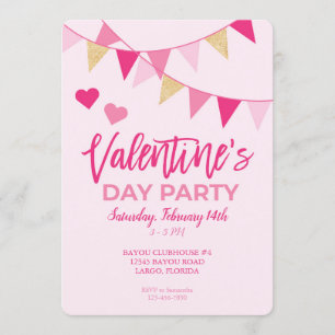 Valentine's Day Pink Banner Party Invitation
