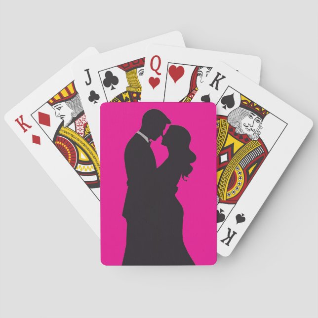 Valentine's Day Pink + Black Classic Playing Cards (Back)
