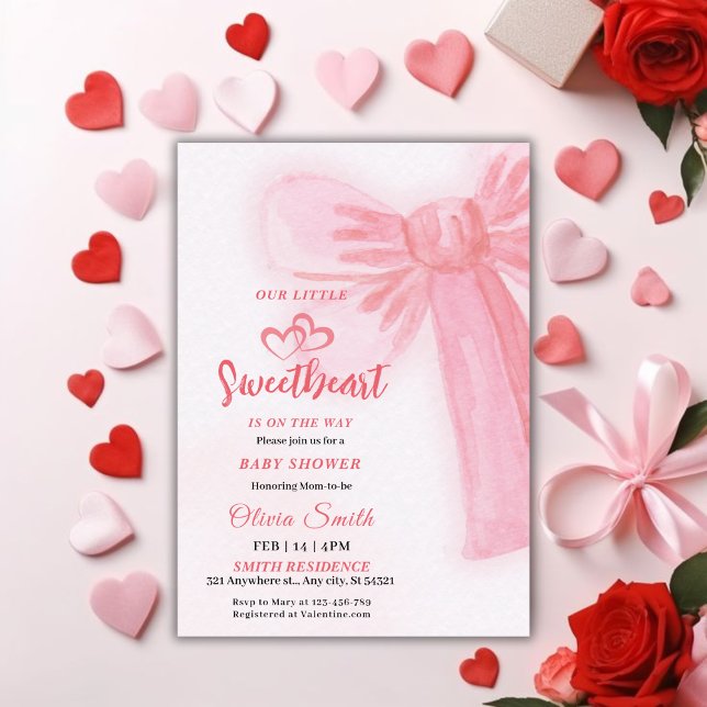 valentines day Pink Bow girl Baby Shower  Invitation (Creator Uploaded)