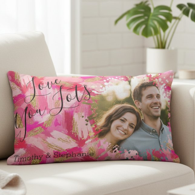 Valentine's Day Pink Brush Stroke Photo Pillow (Personalized love photo pillow)