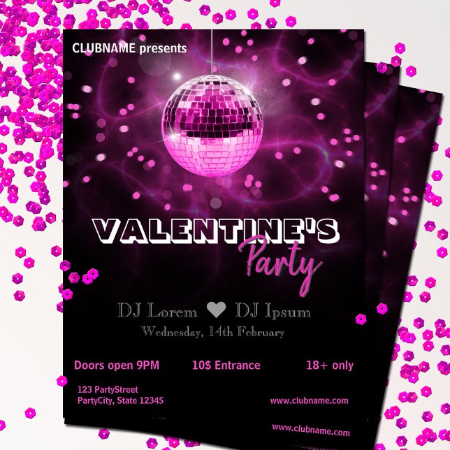 Valentine's Day Pink Disco Ball Party Flyer (Creator Uploaded)