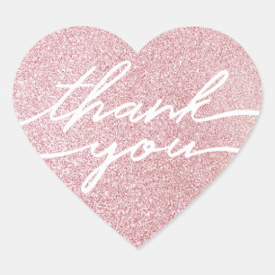 Valentines Day Pink Faux Glitter Thank You Sticker