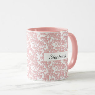 Valentine's Day Pink Floating Hearts Pattern Name Mug
