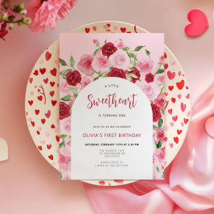Valentine's Day Pink Floral Arch Birthday Invitation