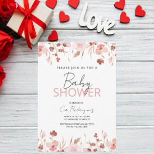 Valentine's Day Pink Floral Baby Girl Shower Invitation