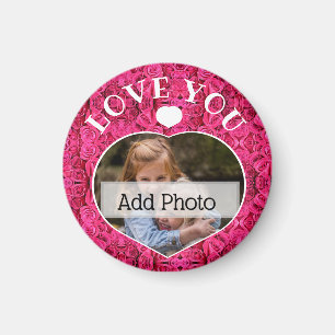 Valentines Day Pink Floral Love You Heart Photo Magnet