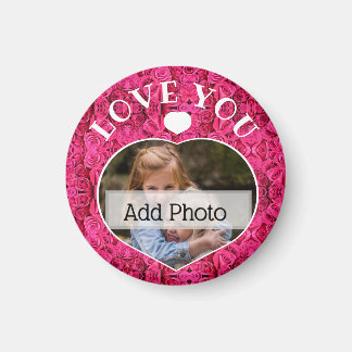 Valentines Day Pink Floral Love You Heart Photo Magnet