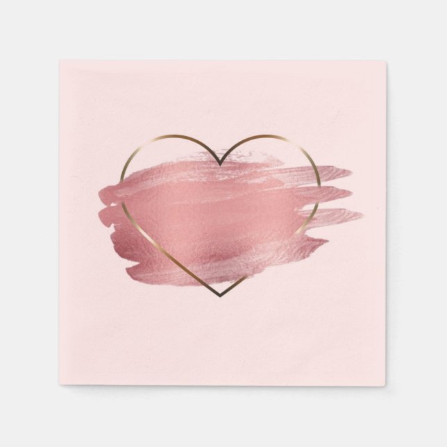 Valentine's Day Pink Gold Glitter Heart Paper Napkin (Front)