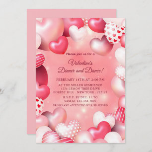 Valentine's Day Pink Heart Ballon Invitation