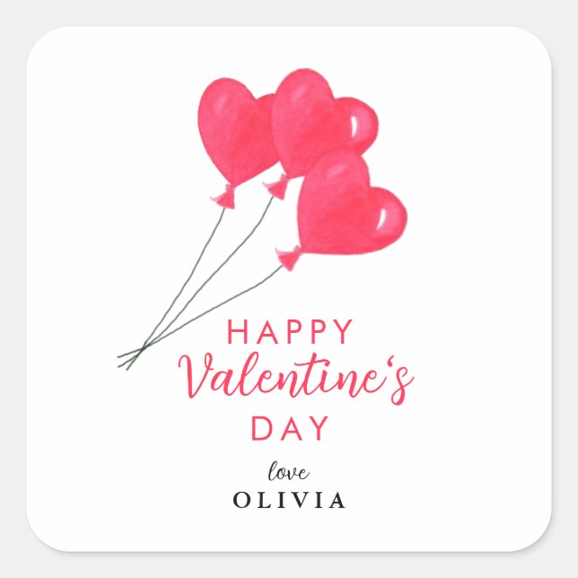 Valentines Day Pink Heart Balloons  Square Sticker (Front)