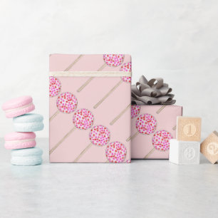 Valentine's Day Pink Heart Cake Pop Foodie Bakery Wrapping Paper