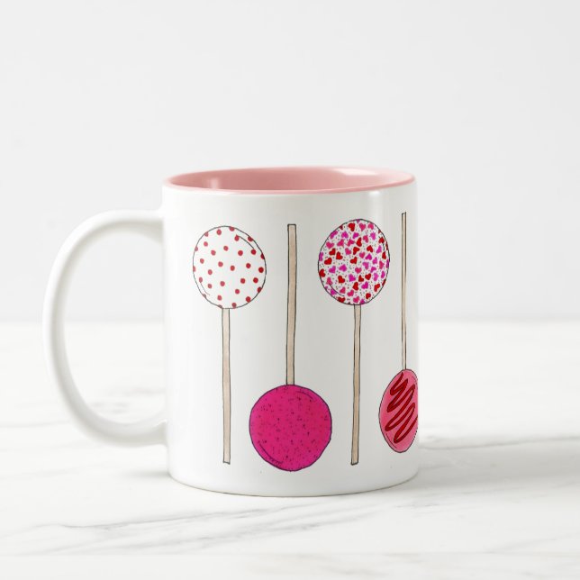 Valentine's Day Pink Heart Cake Pop Pops Mug (Left)