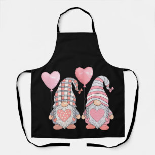 Valentine's Day Pink Heart Couple Gnome Balloons Apron