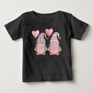 Valentine's Day Pink Heart Couple Gnome Balloons Baby T-Shirt