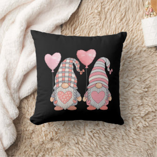 Valentine's Day Pink Heart Couple Gnome Balloons Cushion