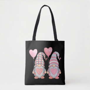 Valentine's Day Pink Heart Couple Gnome Balloons Tote Bag