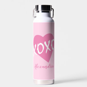 Valentine's Day Pink Heart Kisses Hugs XOXO Pink Water Bottle