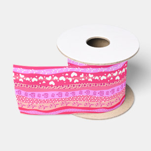 Valentine's Day Pink Heart Ribbon Satin Ribbon