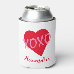 Valentine's Day Pink Heart XOXO White Can Cooler