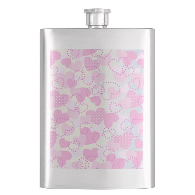 Valentine's Day Pink Hearts Background Hip Flask (Front)