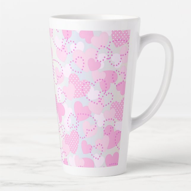 Valentine's Day Pink Hearts Background Latte Mug (Right)