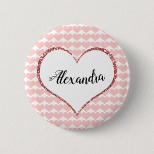 Valentine's Day Pink Hearts Custom Name 6 Cm Round Badge