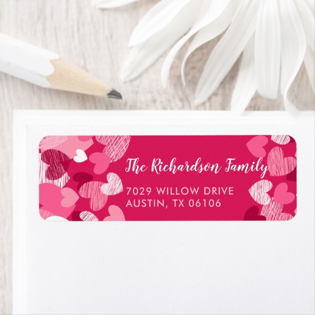 Valentine's Day Pink Hearts Custom Return Address Label (Insitu)