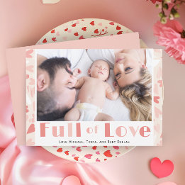 Valentine's Day Pink Hearts Modern Family Photo Holiday Card