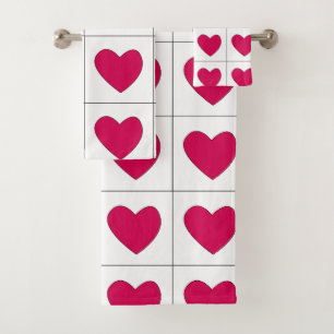 Valentines Day Pink Hearts Pattern Bath Towel Set
