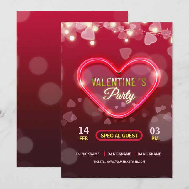 Valentine's Day Pink Lights Party Invitation (Front/Back)