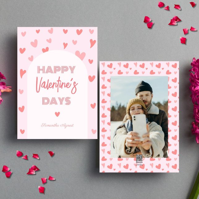 Valentines Day Pink Peach Hearts Photo Holiday Card (Valentines Day Card)