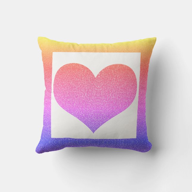 Valentine's Day Pink Purple Ombre Glitter Heart  Cushion (Back)
