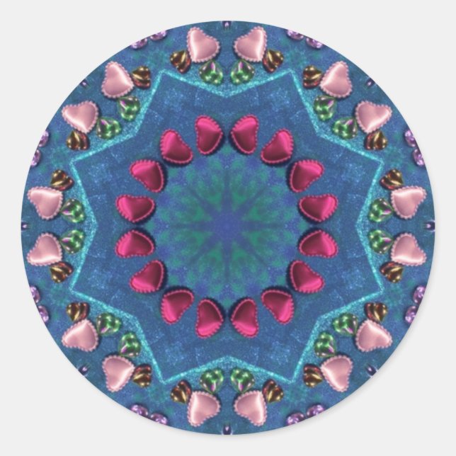 VALENTINES DAY ~ Pink Red Green Blue Pattern ~ Classic Round Sticker (Front)