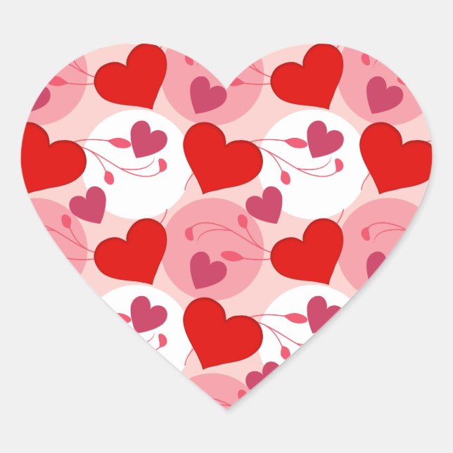 Valentines Day Pink & Red Heart Pattern Heart Sticker (Front)