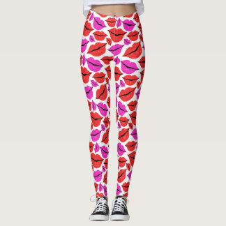 Valentine's Day Pink Red Lips Pattern Leggings