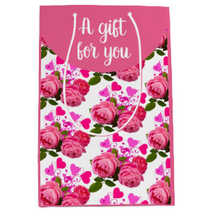 Valentine's Day Pink Roses and Hearts / Pretty  Medium Gift Bag