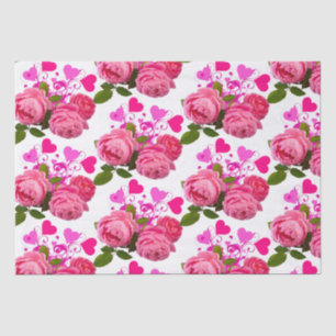 Valentines Day Pink Roses and Hearts  Tissue Paper