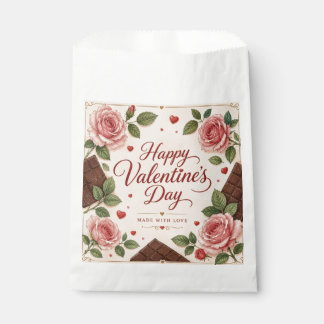 Valentines Day Pink Roses Chocolate Bars Favour Bag