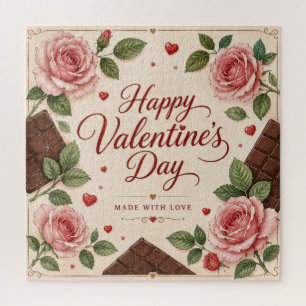 Valentines Day Pink Roses Chocolate Bars Jigsaw Puzzle