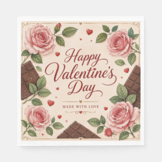 Valentines Day Pink Roses Chocolate Bars Napkin