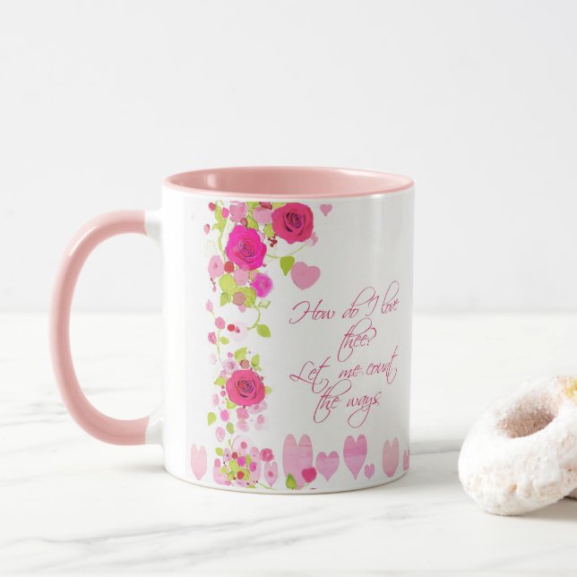 Valentines Day Pink Roses Romantic Sweetheart Mug (With Donut)