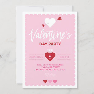 Valentine's Day Pink Scalloped Edge Party Invitation