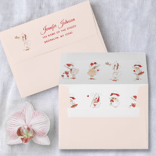 Valentine's Day Pink Vintage Cute Girls Red Hearts Envelope